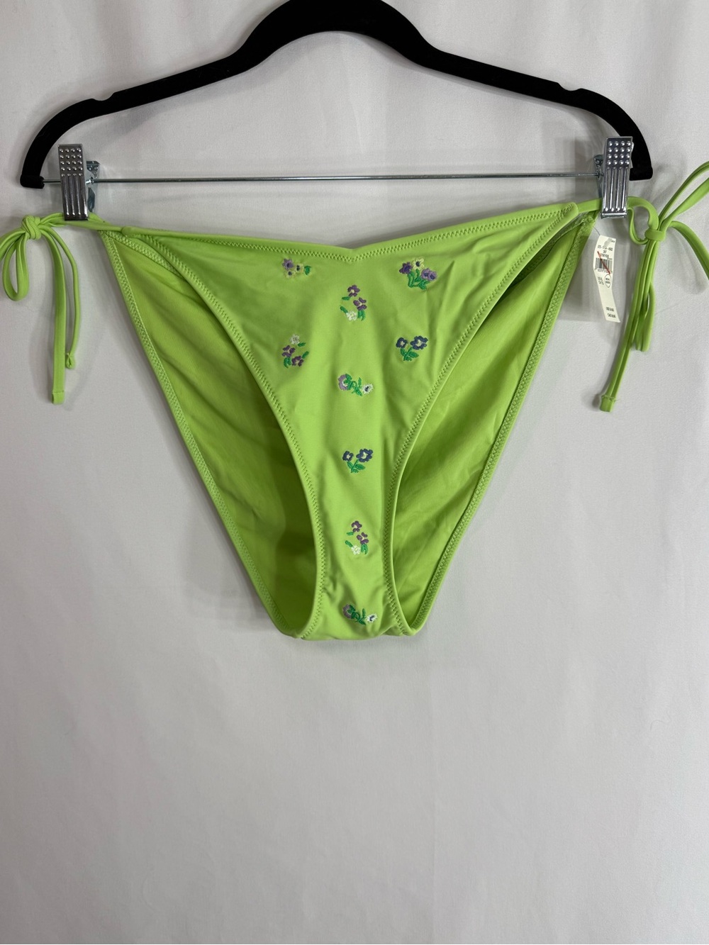 NWT Aerie Lime Green Floral Embroidered Side Tie Bikini Bottom Cheekiest, XL